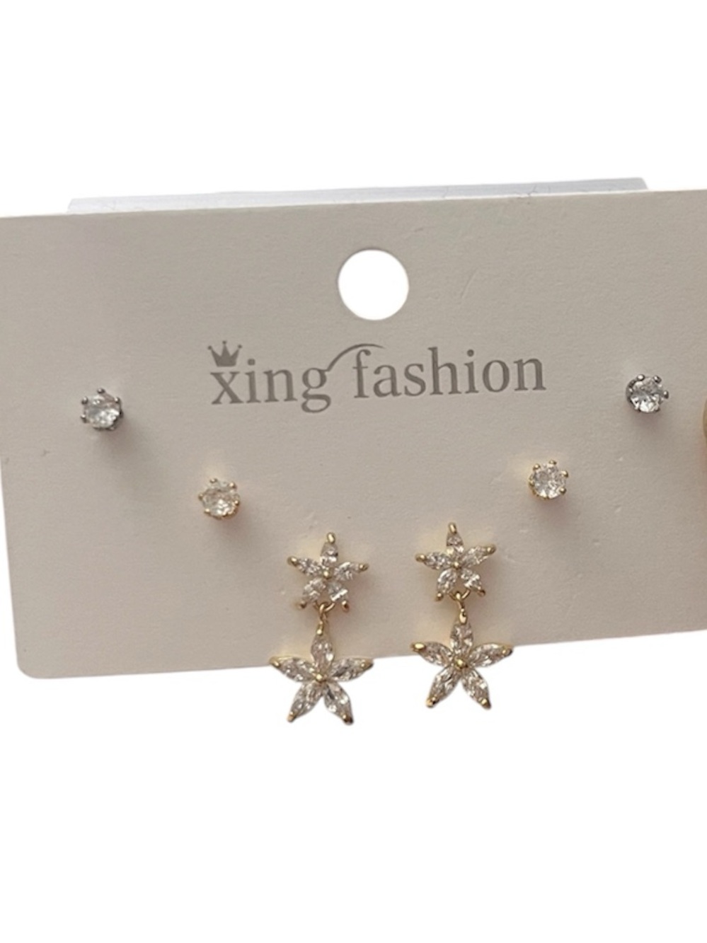 Gold and Clear Crystal Star Stud & Drop Earring Set